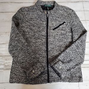 Lauren Ralph Lauren tweed boucle‎ moto zip jacket size large